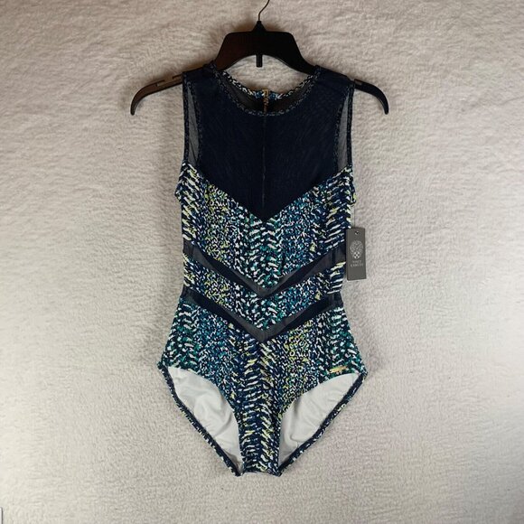 Vince Camuto Women's Animal Print Mesh‎ High Neck One Piece Swimsuit Size 10 NWT - Picture 1 of 9